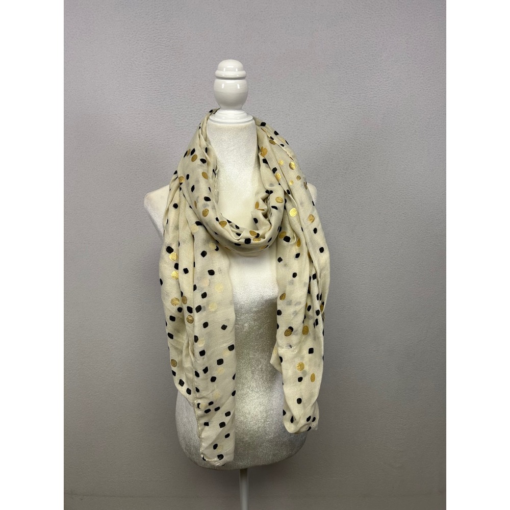 Chic Whimsigoth Katie Loxton Womens OS Cream Gold Foil Polka Dot Scarf